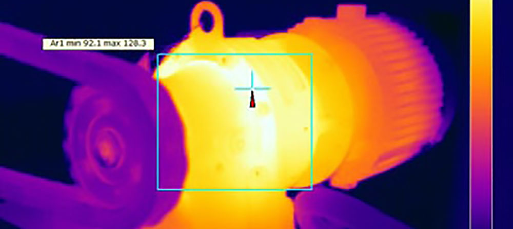 Electric motor infrared thermal image showing heat distribution and hot spots